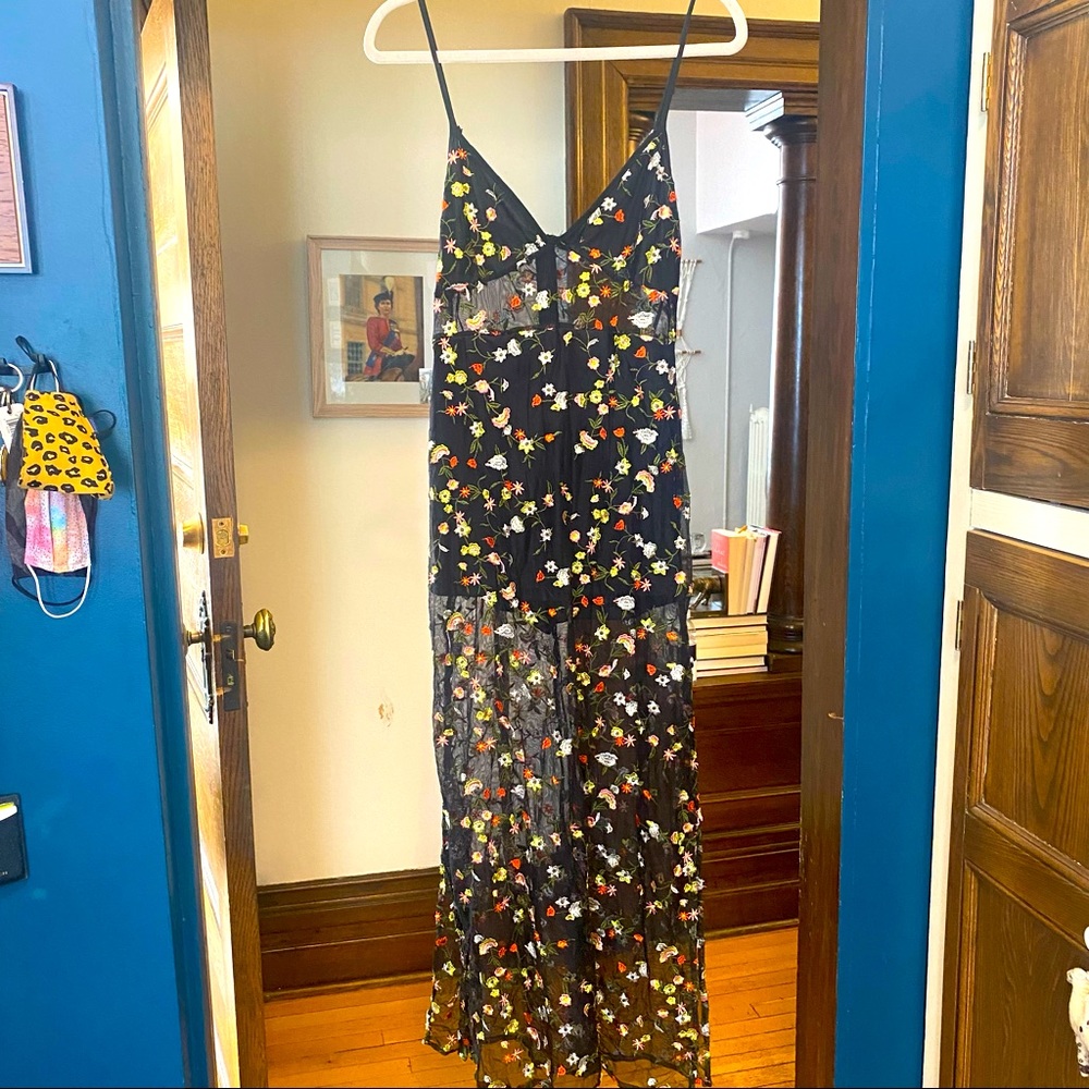 Threadsence Sheer Floral Maxi Dress Romper
